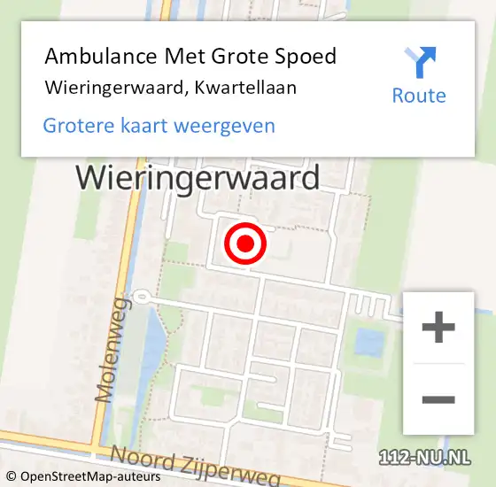 Locatie op kaart van de 112 melding: Ambulance Met Grote Spoed Naar Wieringerwaard, Kwartellaan op 16 maart 2022 15:32