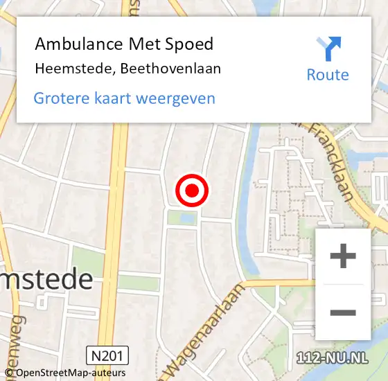 Locatie op kaart van de 112 melding: Ambulance Met Spoed Naar Heemstede, Beethovenlaan op 16 maart 2022 15:42