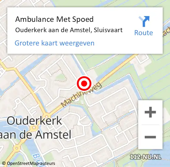 Locatie op kaart van de 112 melding: Ambulance Met Spoed Naar Ouderkerk aan de Amstel, Sluisvaart op 16 maart 2022 15:48