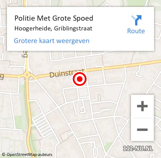 Locatie op kaart van de 112 melding: Politie Met Grote Spoed Naar Hoogerheide, Griblingstraat op 16 maart 2022 15:57