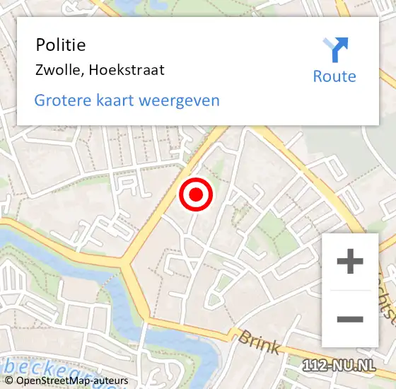 Locatie op kaart van de 112 melding: Politie Zwolle, Hoekstraat op 16 maart 2022 16:09