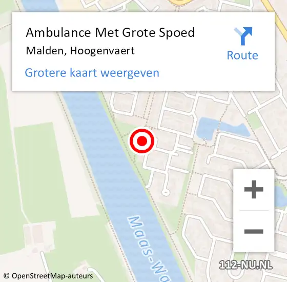 Locatie op kaart van de 112 melding: Ambulance Met Grote Spoed Naar Malden, Hoogenvaert op 16 maart 2022 16:16