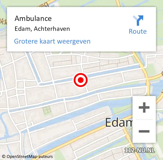 Locatie op kaart van de 112 melding: Ambulance Edam, Achterhaven op 16 maart 2022 16:18