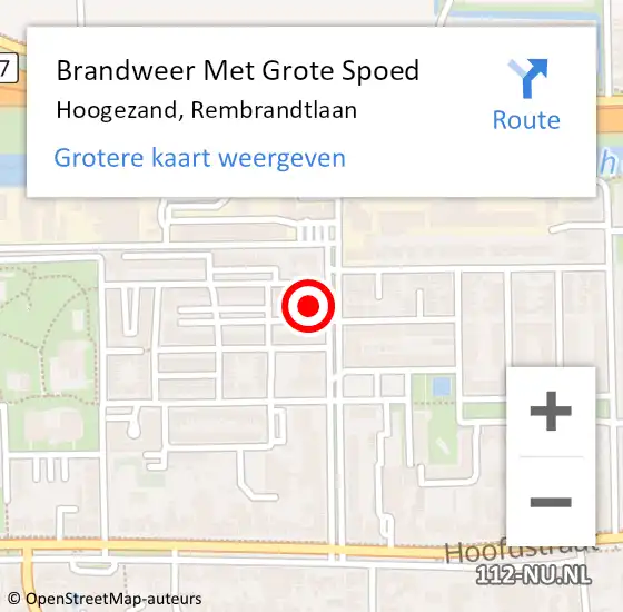 Locatie op kaart van de 112 melding: Brandweer Met Grote Spoed Naar Hoogezand, Rembrandtlaan op 16 maart 2022 16:23