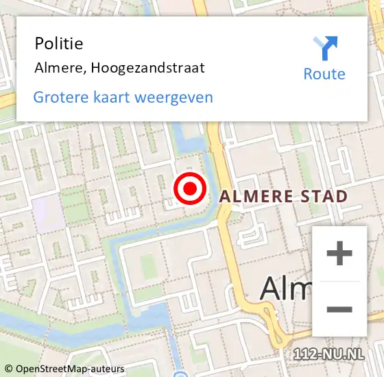 Locatie op kaart van de 112 melding: Politie Almere, Hoogezandstraat op 16 maart 2022 16:28