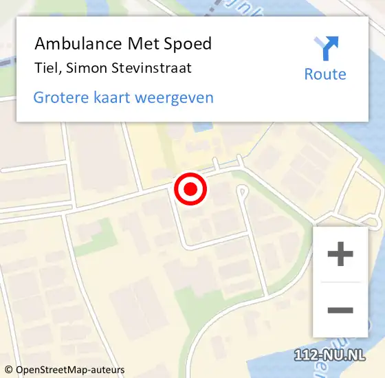 Locatie op kaart van de 112 melding: Ambulance Met Spoed Naar Tiel, Simon Stevinstraat op 16 maart 2022 16:58