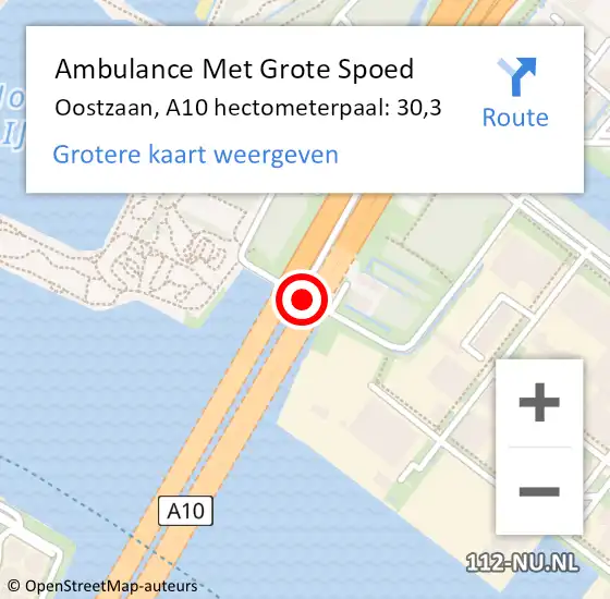 Locatie op kaart van de 112 melding: Ambulance Met Grote Spoed Naar Amsterdam, A10 hectometerpaal: 30,3 op 16 maart 2022 17:07