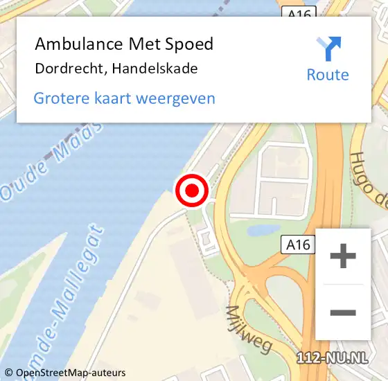 Locatie op kaart van de 112 melding: Ambulance Met Spoed Naar Dordrecht, Handelskade op 16 maart 2022 17:13