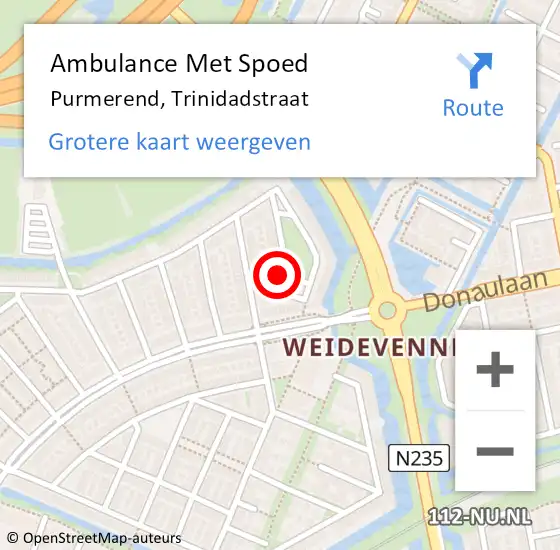 Locatie op kaart van de 112 melding: Ambulance Met Spoed Naar Purmerend, Trinidadstraat op 16 maart 2022 17:13