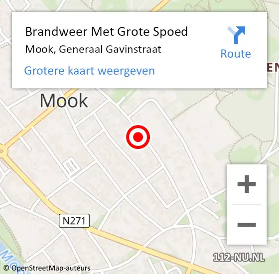 Locatie op kaart van de 112 melding: Brandweer Met Grote Spoed Naar Mook, Generaal Gavinstraat op 16 maart 2022 17:14