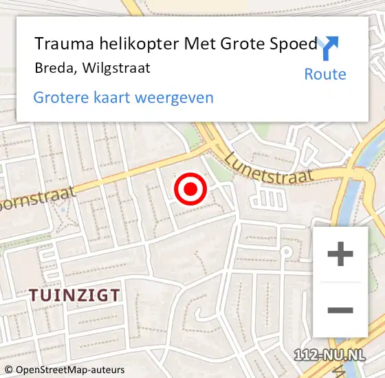 Locatie op kaart van de 112 melding: Trauma helikopter Met Grote Spoed Naar Breda, Wilgstraat op 16 maart 2022 17:20