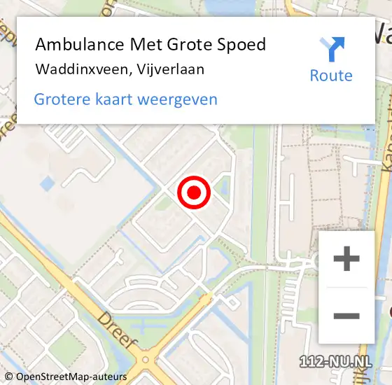 Locatie op kaart van de 112 melding: Ambulance Met Grote Spoed Naar Waddinxveen, Vijverlaan op 16 maart 2022 17:38