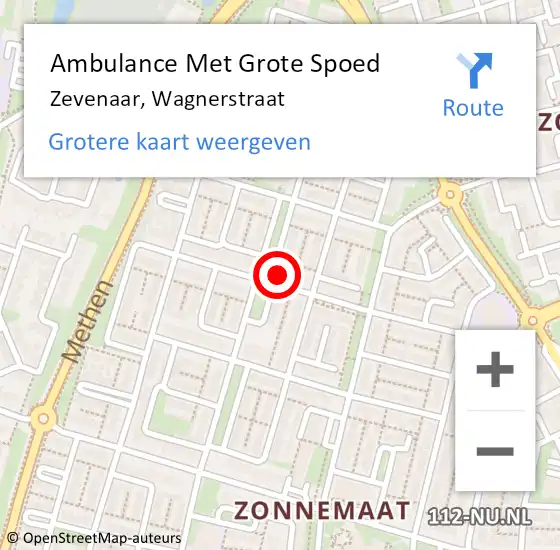 Locatie op kaart van de 112 melding: Ambulance Met Grote Spoed Naar Zevenaar, Wagnerstraat op 16 maart 2022 17:50