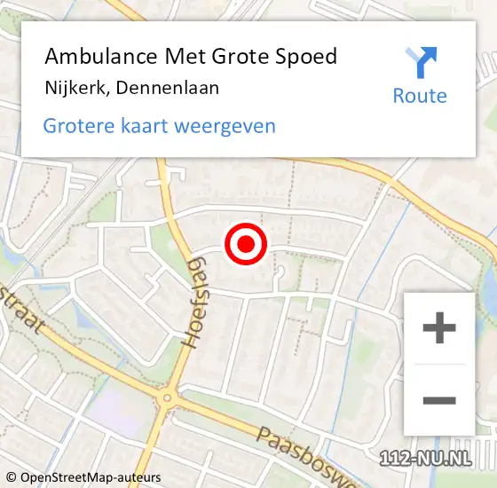 Locatie op kaart van de 112 melding: Ambulance Met Grote Spoed Naar Nijkerk, Dennenlaan op 16 maart 2022 17:57