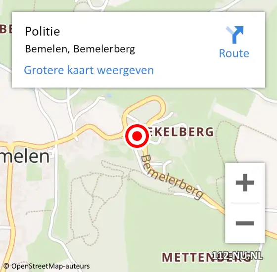 Locatie op kaart van de 112 melding: Politie Bemelen, Bemelerberg op 16 maart 2022 18:14