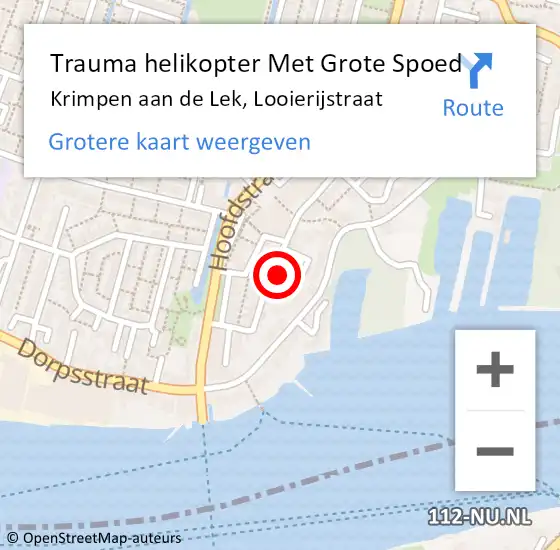 Locatie op kaart van de 112 melding: Trauma helikopter Met Grote Spoed Naar Krimpen aan de Lek, Looierijstraat op 16 maart 2022 18:37