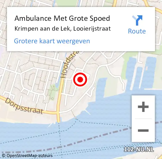Locatie op kaart van de 112 melding: Ambulance Met Grote Spoed Naar Krimpen aan de Lek, Looierijstraat op 16 maart 2022 18:44