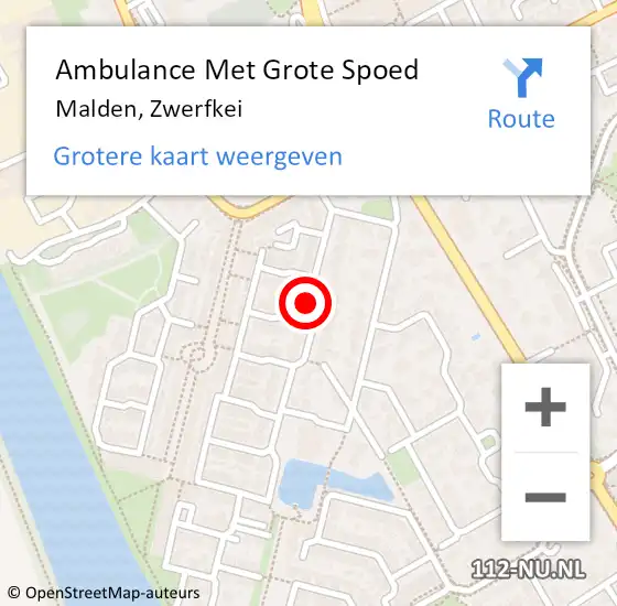 Locatie op kaart van de 112 melding: Ambulance Met Grote Spoed Naar Malden, Zwerfkei op 16 maart 2022 19:11