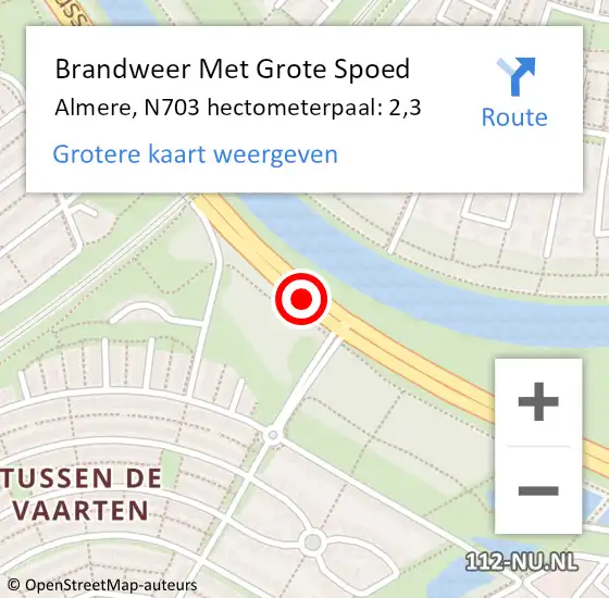 Locatie op kaart van de 112 melding: Brandweer Met Grote Spoed Naar Almere, N703 hectometerpaal: 2,3 op 16 maart 2022 19:15