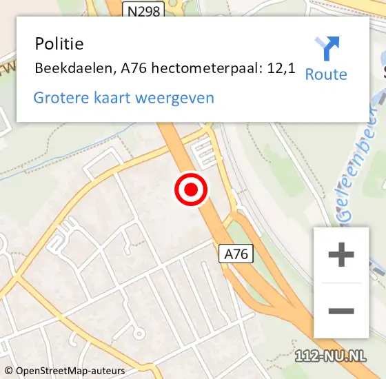 Locatie op kaart van de 112 melding: Politie Beekdaelen, A76 hectometerpaal: 12,1 op 16 maart 2022 20:01