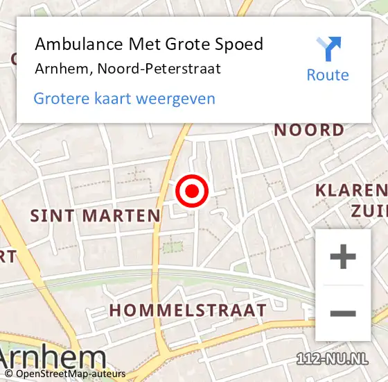 Locatie op kaart van de 112 melding: Ambulance Met Grote Spoed Naar Arnhem, Noord-Peterstraat op 16 maart 2022 20:27