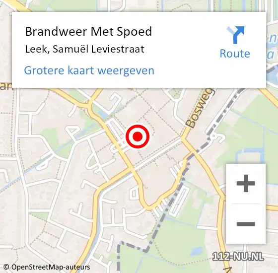 Locatie op kaart van de 112 melding: Brandweer Met Spoed Naar Leek, Samuël Leviestraat op 16 maart 2022 20:42