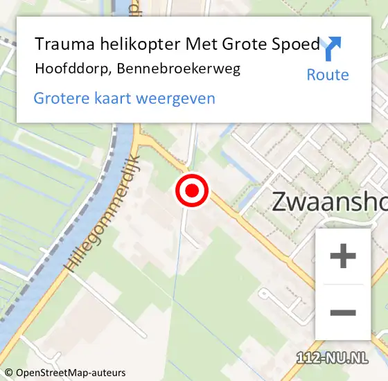 Locatie op kaart van de 112 melding: Trauma helikopter Met Grote Spoed Naar Hoofddorp, Bennebroekerweg op 16 maart 2022 20:44