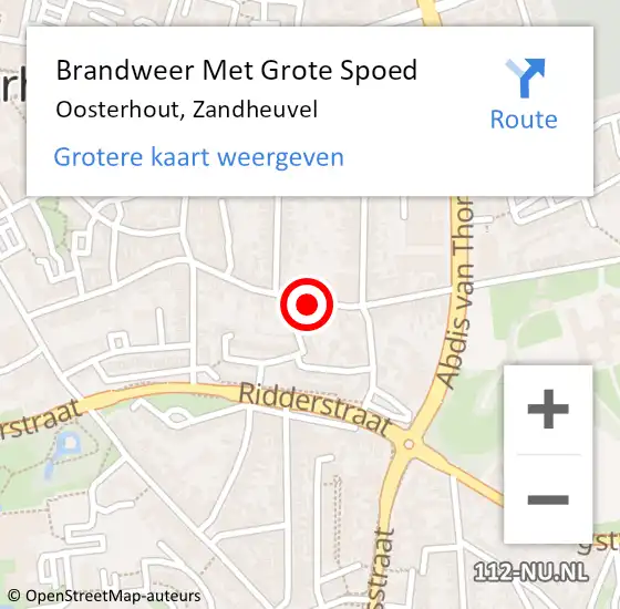 Locatie op kaart van de 112 melding: Brandweer Met Grote Spoed Naar Oosterhout, Zandheuvel op 16 maart 2022 20:46