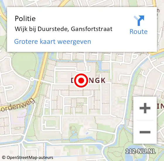 Locatie op kaart van de 112 melding: Politie Wijk bij Duurstede, Gansfortstraat op 16 maart 2022 20:59