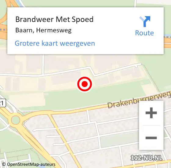 Locatie op kaart van de 112 melding: Brandweer Met Spoed Naar Baarn, Hermesweg op 16 maart 2022 21:01