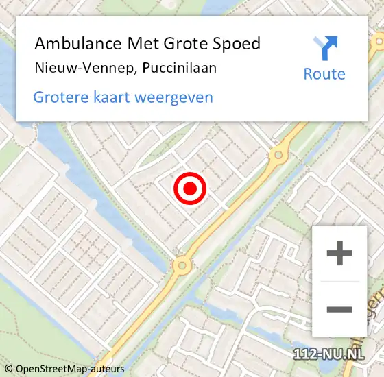 Locatie op kaart van de 112 melding: Ambulance Met Grote Spoed Naar Nieuw-Vennep, Puccinilaan op 16 maart 2022 21:46