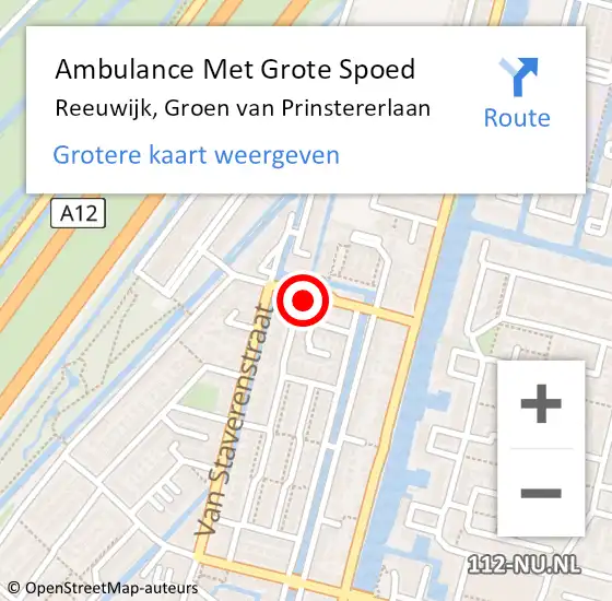 Locatie op kaart van de 112 melding: Ambulance Met Grote Spoed Naar Reeuwijk, Groen van Prinstererlaan op 16 maart 2022 21:47