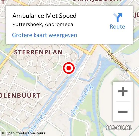Locatie op kaart van de 112 melding: Ambulance Met Spoed Naar Puttershoek, Andromeda op 16 maart 2022 22:01