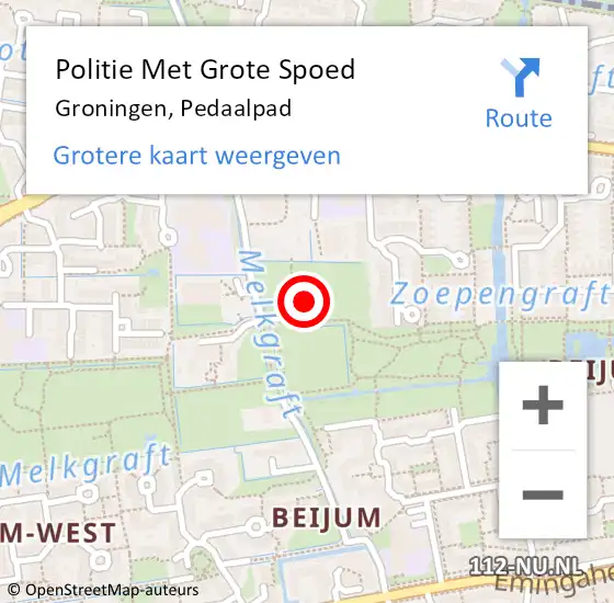 Locatie op kaart van de 112 melding: Politie Met Grote Spoed Naar Groningen, Pedaalpad op 16 maart 2022 22:03