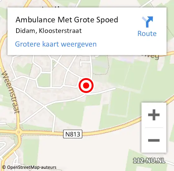 Locatie op kaart van de 112 melding: Ambulance Met Grote Spoed Naar Didam, Kloosterstraat op 16 maart 2022 23:31