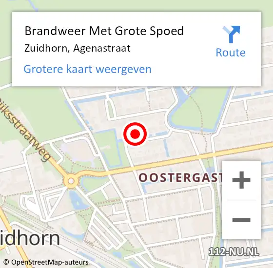 Locatie op kaart van de 112 melding: Brandweer Met Grote Spoed Naar Zuidhorn, Agenastraat op 16 maart 2022 23:42