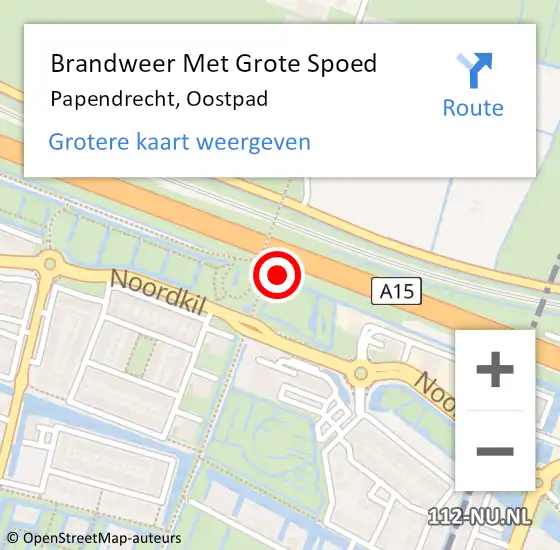 Locatie op kaart van de 112 melding: Brandweer Met Grote Spoed Naar Papendrecht, Oostpad op 16 maart 2022 23:42