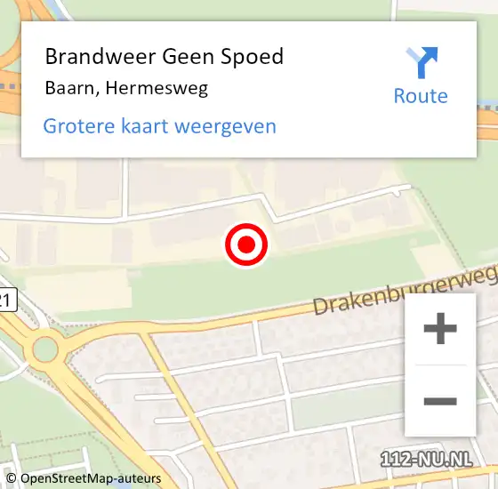 Locatie op kaart van de 112 melding: Brandweer Geen Spoed Naar Baarn, Hermesweg op 16 maart 2022 23:43