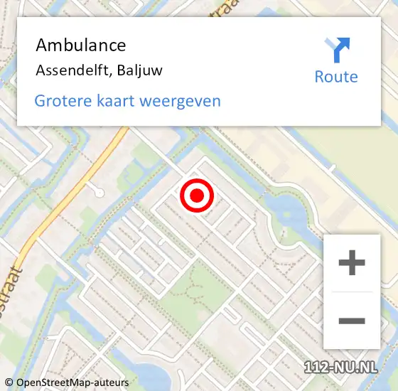 Locatie op kaart van de 112 melding: Ambulance Assendelft, Baljuw op 17 maart 2022 00:03