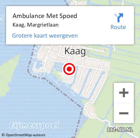Locatie op kaart van de 112 melding: Ambulance Met Spoed Naar Kaag, Margrietlaan op 17 maart 2022 01:18