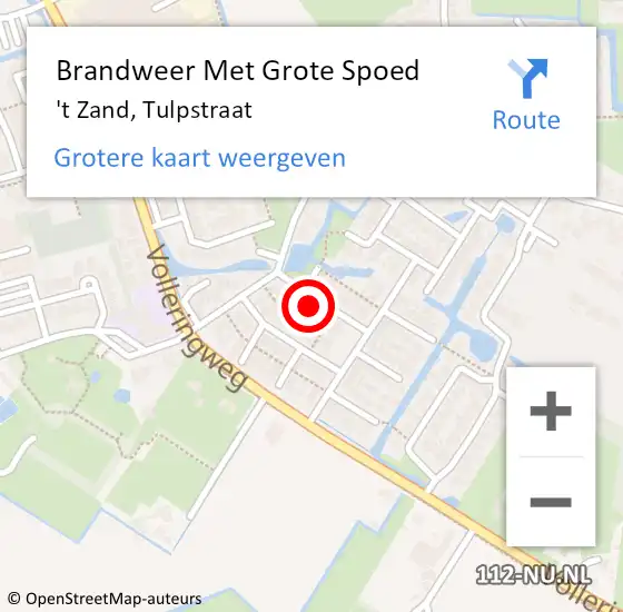 Locatie op kaart van de 112 melding: Brandweer Met Grote Spoed Naar 't Zand, Tulpstraat op 17 maart 2022 01:57
