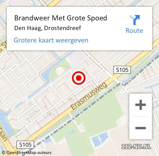 Locatie op kaart van de 112 melding: Brandweer Met Grote Spoed Naar Den Haag, Drostendreef op 17 maart 2022 02:52