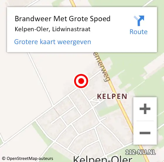 Locatie op kaart van de 112 melding: Brandweer Met Grote Spoed Naar Kelpen-Oler, Lidwinastraat op 17 maart 2022 02:52