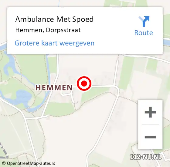 Locatie op kaart van de 112 melding: Ambulance Met Spoed Naar Hemmen, Dorpsstraat op 17 maart 2022 03:03