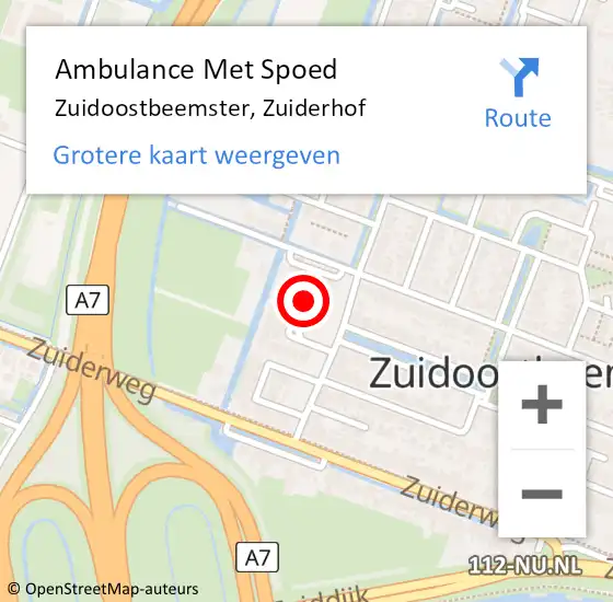 Locatie op kaart van de 112 melding: Ambulance Met Spoed Naar Zuidoostbeemster, Zuiderhof op 17 maart 2022 03:37