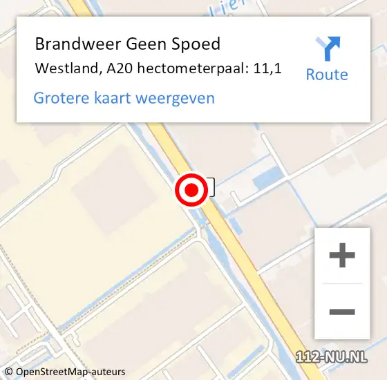 Locatie op kaart van de 112 melding: Brandweer Geen Spoed Naar Westland, A20 hectometerpaal: 11,1 op 17 maart 2022 04:30