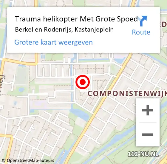 Locatie op kaart van de 112 melding: Trauma helikopter Met Grote Spoed Naar Berkel en Rodenrijs, Kastanjeplein op 17 maart 2022 06:20