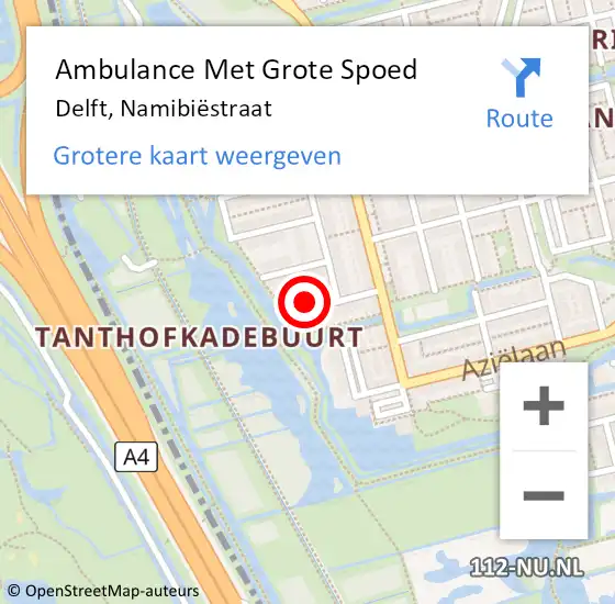 Locatie op kaart van de 112 melding: Ambulance Met Grote Spoed Naar Delft, Namibiëstraat op 17 maart 2022 06:22