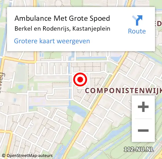 Locatie op kaart van de 112 melding: Ambulance Met Grote Spoed Naar Berkel en Rodenrijs, Kastanjeplein op 17 maart 2022 06:24