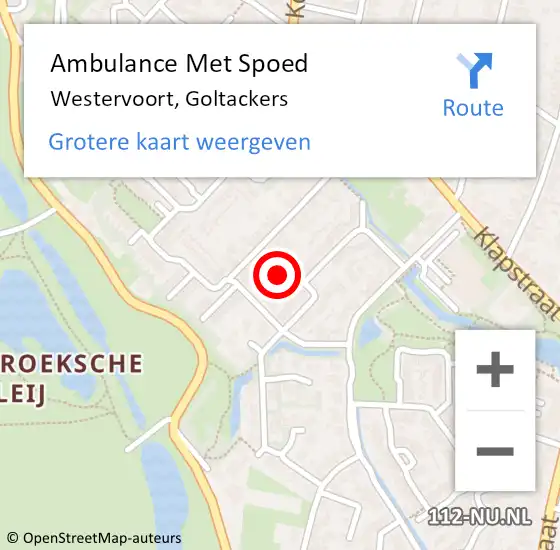 Locatie op kaart van de 112 melding: Ambulance Met Spoed Naar Westervoort, Goltackers op 17 maart 2022 06:36
